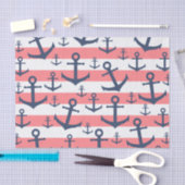 Nautical Coral Strip Marine blaues Ankermuster Seidenpapier (Handwerk)