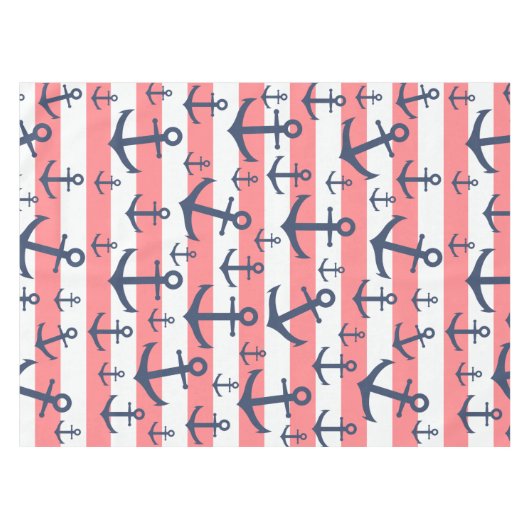 Nautical Coral Strip Marine blaues Ankermuster Tischdecke (Vorderseite (Horizontal))