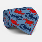 Nautical Crab and Lobsters Blue Diagonal Krawatte (Gerollt)