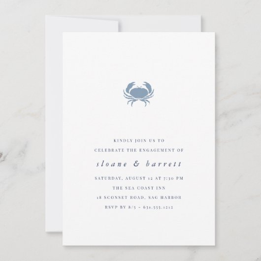 Nautical Crab Engagement Party Einladung (Vorderseite)