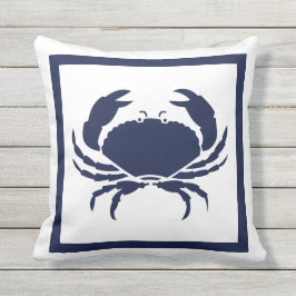 Nautical CRAB Navy Blue im Freien auf weiß Kissen