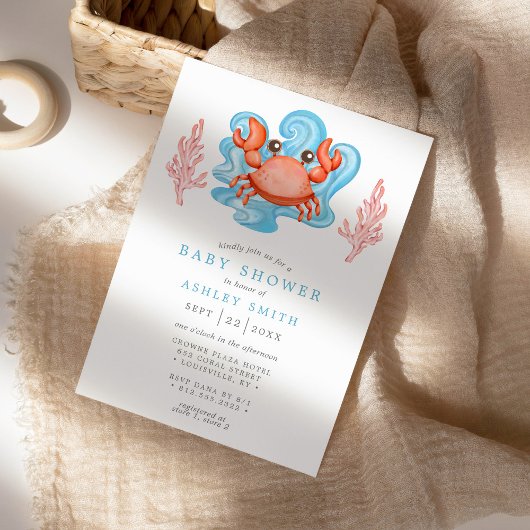 Nautical Crab Ocean Watercolor Babydusche Einladung