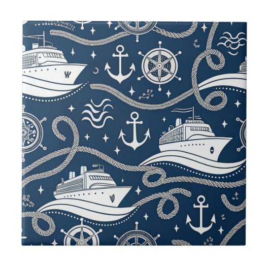 Nautical Cruise Seamless Pattern Fliese (Vorderseite)