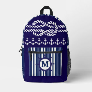 Nautical Cruise Ship Monogram Navy Blue Striping Bedruckter Rucksack