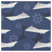 Nautical Cruise Ships Modernes blaues weißes Muste Stoff (Nahaufnahme)