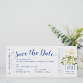 Nautical Cruise Wedding Boarding Pass Rett Datum Ankündigung (Stehend Vorderseite)