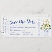 Nautical Cruise Wedding Boarding Pass Rett Datum Ankündigung (Vorne/Hinten)