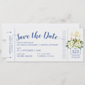 Nautical Cruise Wedding Boarding Pass Rett Datum Ankündigung (Vorderseite)