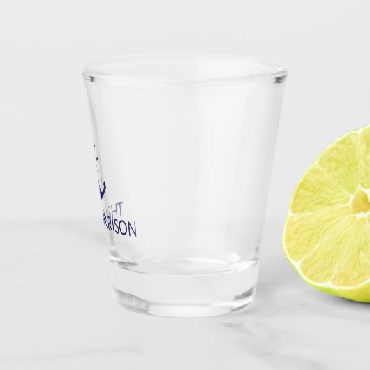 Nautical Custom Boat Name navvy blauer Anker Schnapsglas (Rechts)