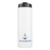 Nautical Custom Boat Name navvy blauer Anker Thermosbecher (Vorderseite)