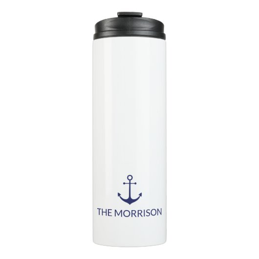 Nautical Custom Boat Name navvy blauer Anker Thermosbecher (Vorderseite)