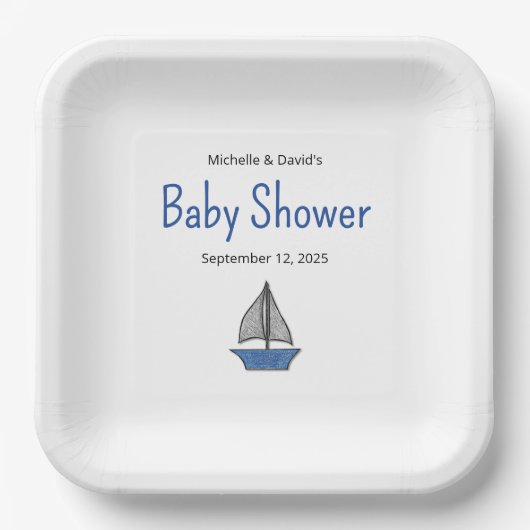 Nautical Cute Sailboat Baby Boy Couples Shower Pappteller (Vorderseite)