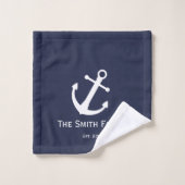 Nautical Dark Blue und White Name Anchor Badhandtuch Set (Waschlappen)
