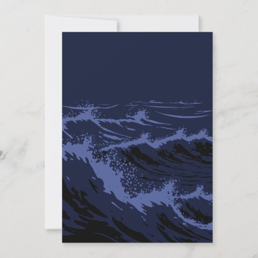 Nautical Dark Blue Waves Background Wedding Einladung (Vorderseite)