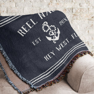 Nautical Dark Navy Blue Rustic Anchor Boat Name Decke