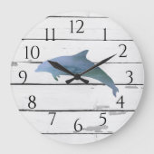 Nautical Delphin Shiplap Beach Rustikale Dekoratio Große Wanduhr (Vorderseite)