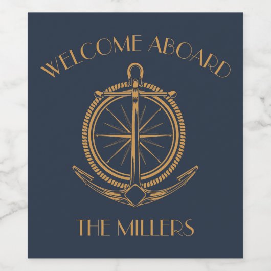 Nautical design with gold compass and anchor weinetikett (Einzelnes Label)