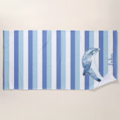 Nautical Dolphin Navy Blue Strip Strandtuch (Vorderseite)