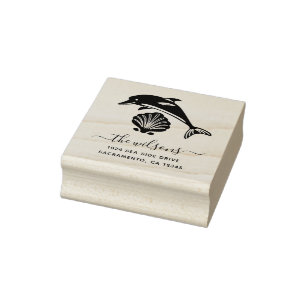 Nautical Dolphin & Seashell Rücksendeadresse Gummistempel