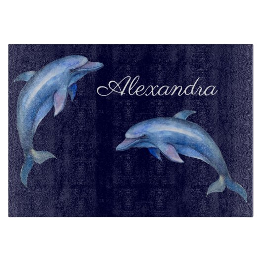Nautical Dolphin Watercolor Navy Blue Coastal Schneidebrett (Vorderseite)