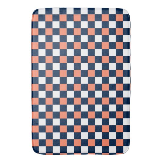 Nautical Doodles – Coral & Navy Mini Check Badematte (Vorderseite Vertikal)