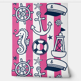 Nautical Doodles – Hot Pink & Navy Coastal Stripe Tapete