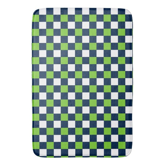 Nautical Doodles – Lime & Navy Mini Check Badematte (Vorderseite Vertikal)
