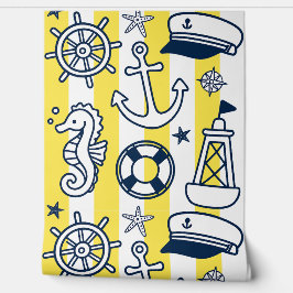 Nautical Doodles – Yellow & Navy Coastal Stripe Tapete