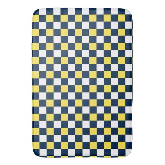 Nautical Doodles – Yellow & Navy Mini Check Badematte (Vorderseite Vertikal)
