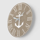 Nautical Elegante Imitate Burlap & White Anchor Große Wanduhr (Winkel)