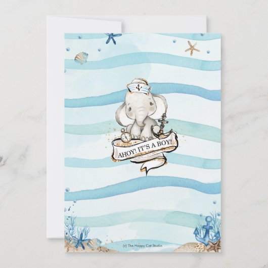 Nautical Elephant Ahoy Es ist eine Baby-Dusche Einladung (Rückseite)