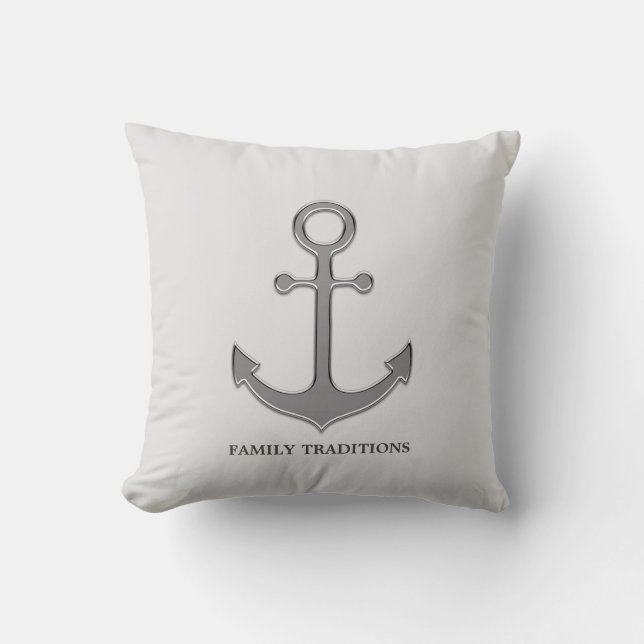Nautical Family Anchor auf Silver Gray Kissen (Vorderseite)