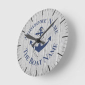 Nautical Family Boat Name Navy Anchor graues Holz Runde Wanduhr (Winkel)
