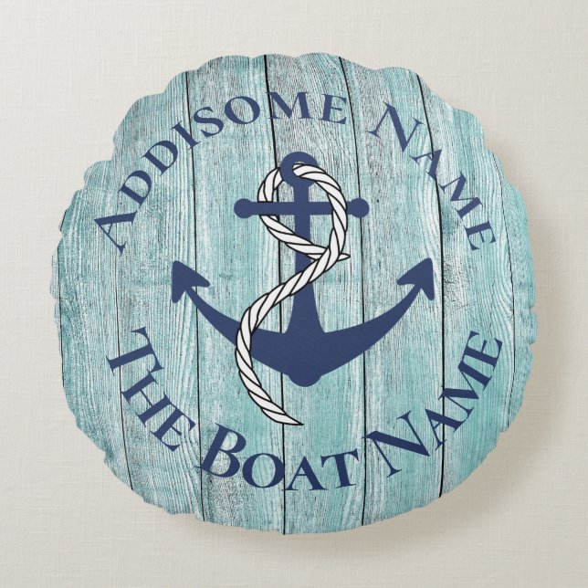 Nautical Family Boat Name Navy Anchor  Rundes Kissen (Vorderseite)