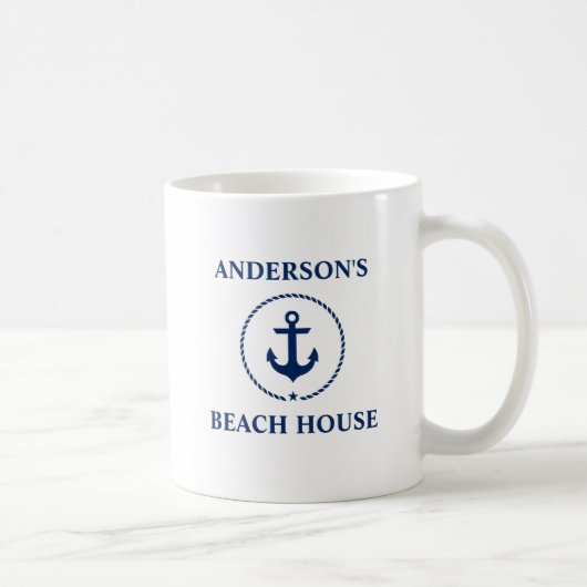 Nautical Family Name Beach House Blue Anchor Kaffeetasse (Rechts)