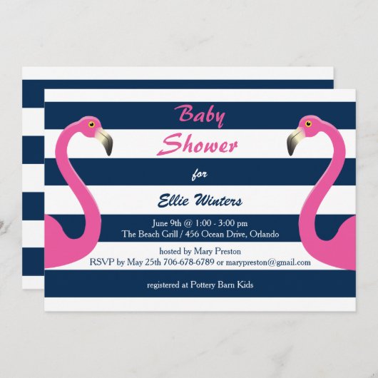 Nautical Flamingo Baby Shower Einladung (Vorne/Hinten)
