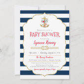 Nautical Floral Anchor Navy Blue Red Baby Shooter Einladung (Vorderseite)