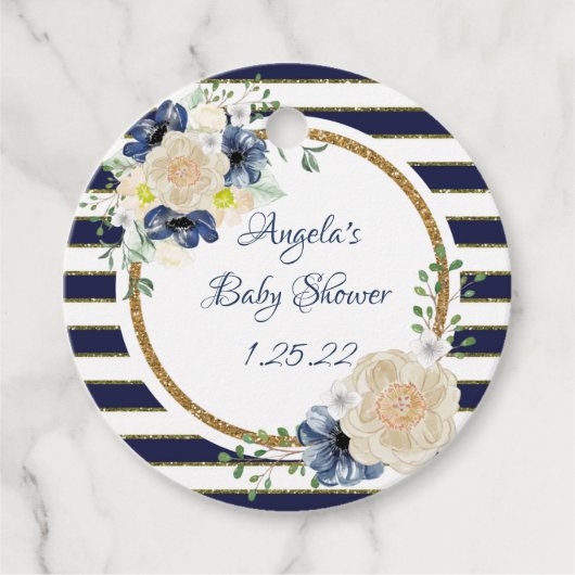 Nautical Floral Elegante Navy & Gold Personalisier Geschenkanhänger (Vorderseite)