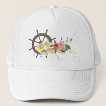 Nautical Floral Performance Hut mit Ship's Wheel