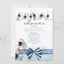 Nautical Floral Royal Blue und Gold Brautparty Einladung