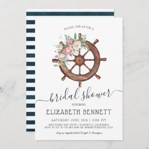 Nautical Floral Ship's Wheel Brautparty Einladung
