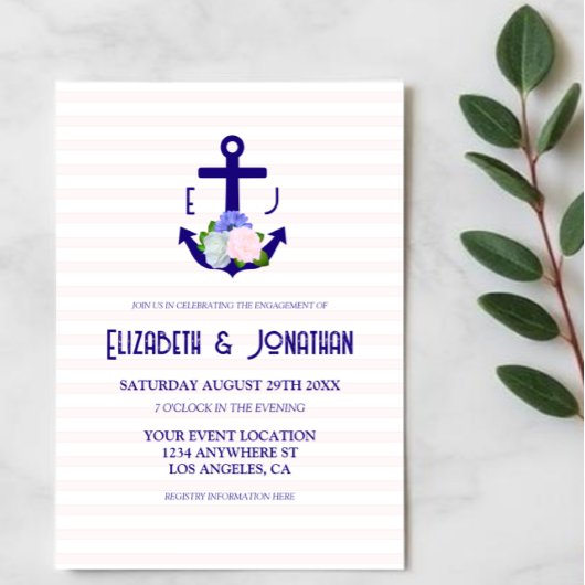 Nautical Floral Stripes Engagement Party Einladung