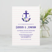 Nautical Floral Stripes Engagement Party Einladung (Stehend Vorderseite)