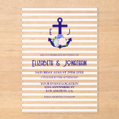 Nautical Floral Stripes Wedding Acryleinladungen (Vorderseite)