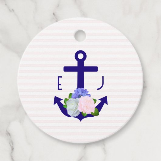 Nautical Floral Stripes Wedding Geschenkanhänger (Vorderseite)