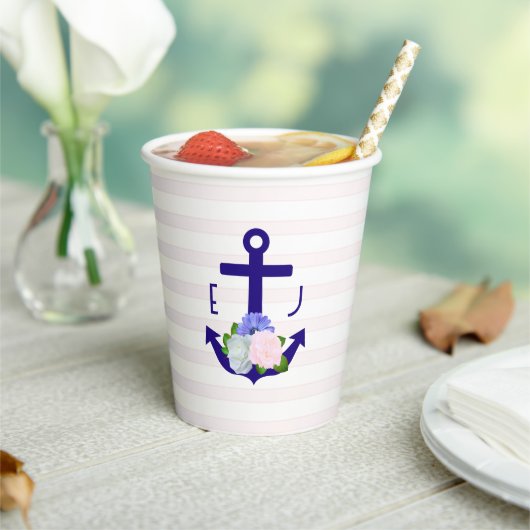 Nautical Floral Stripes Wedding Pappbecher (In Situ)