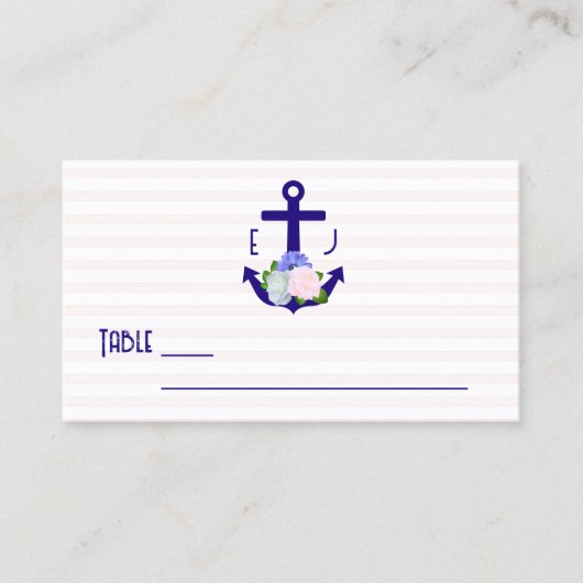Nautical Floral Stripes Wedding Platzkarte (Vorderseite)