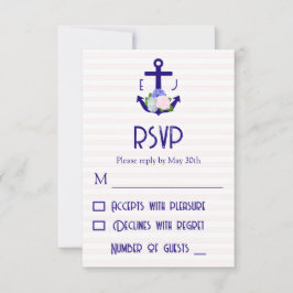 Nautical Floral Stripes Wedding RSVP Karte