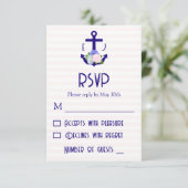 Nautical Floral Stripes Wedding RSVP Karte (Stehend Vorderseite)