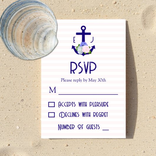 Nautical Floral Stripes Wedding RSVP Karte